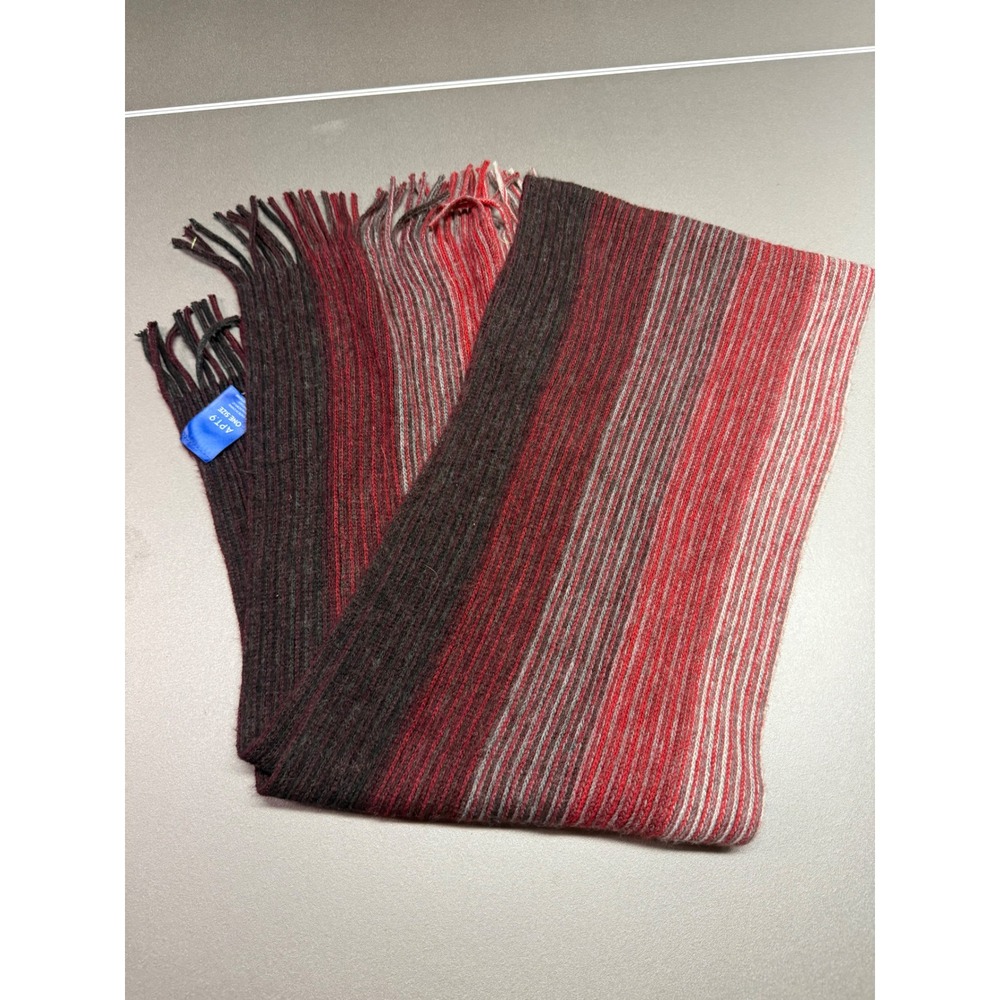 Apt. 9 Mens Red Black Striped Ribbed Knit Winter Scarf with‎ Fringe One Size